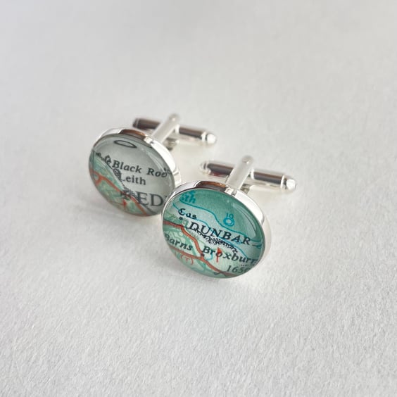 Custom Personalised Cuff Links, Silver Cufflinks with Maps