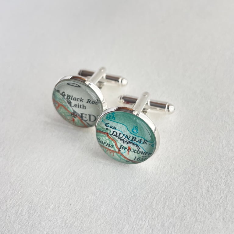 Custom Personalised Cuff Links, Silver Cufflinks with Maps