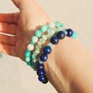 Boho Beaded Amazonite & Lapis Lazuli Gemstone Stretch Bracelet Stack Set of 3