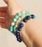 Boho Beaded Amazonite & Lapis Lazuli Gemstone Stretch Bracelet Stack Set of 3