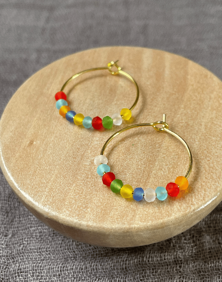 Hoop earrings with beads, Frida Kahlo style, gift for her
