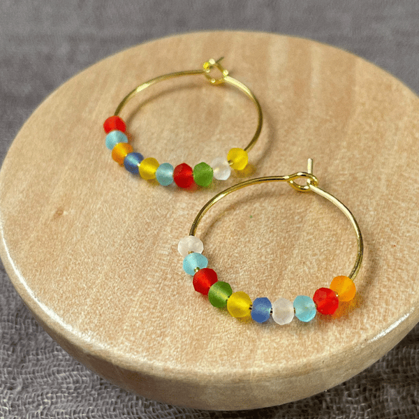 Hoop earrings with beads, Frida Kahlo style, gift for her