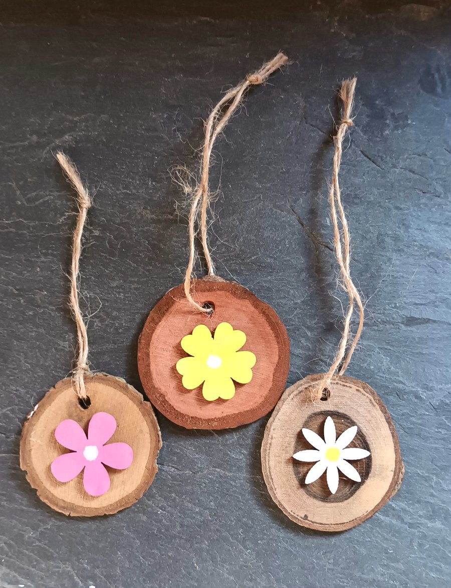 Wood Slice trio 'Flowers'