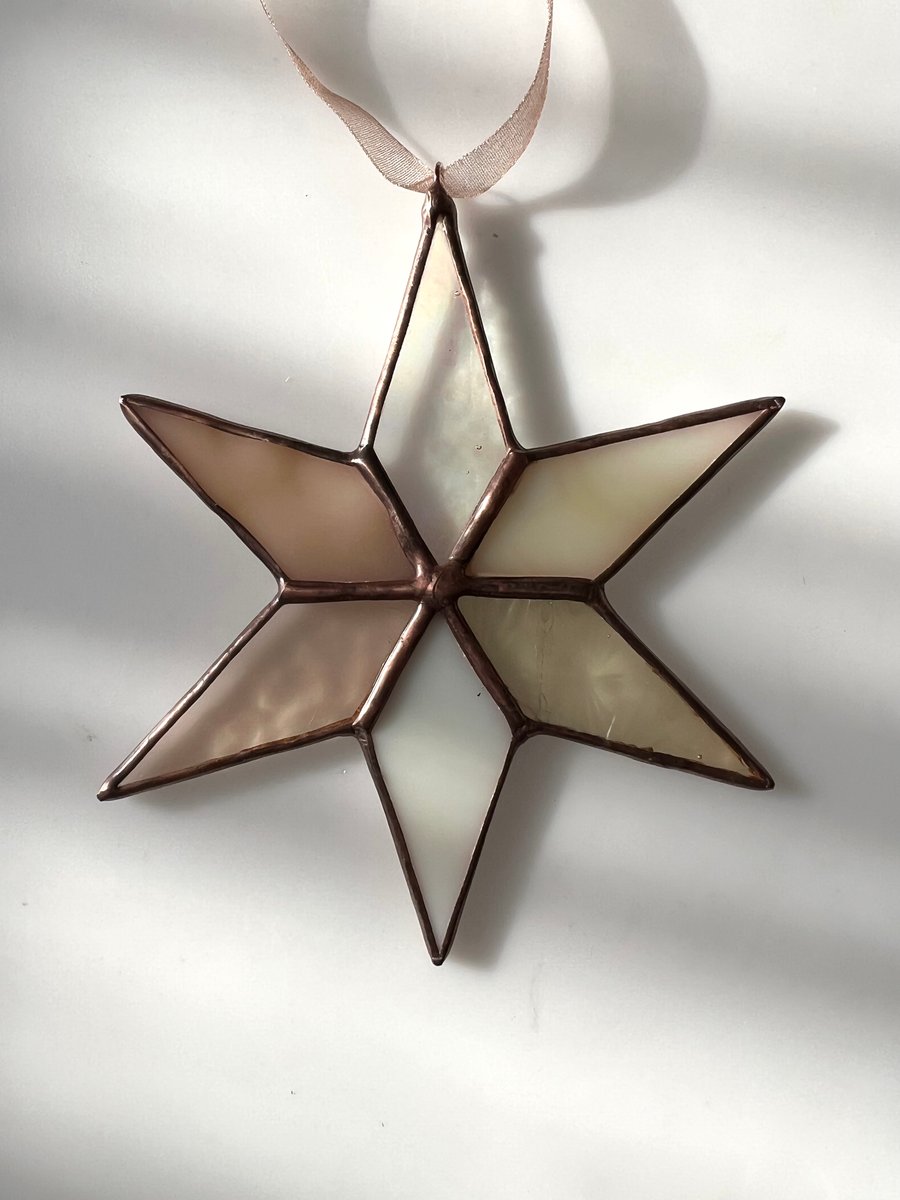 Golden and peach toned stained glass star - perfectly imperfect