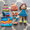 Crochet Doll with clothes and shoes for dressing up