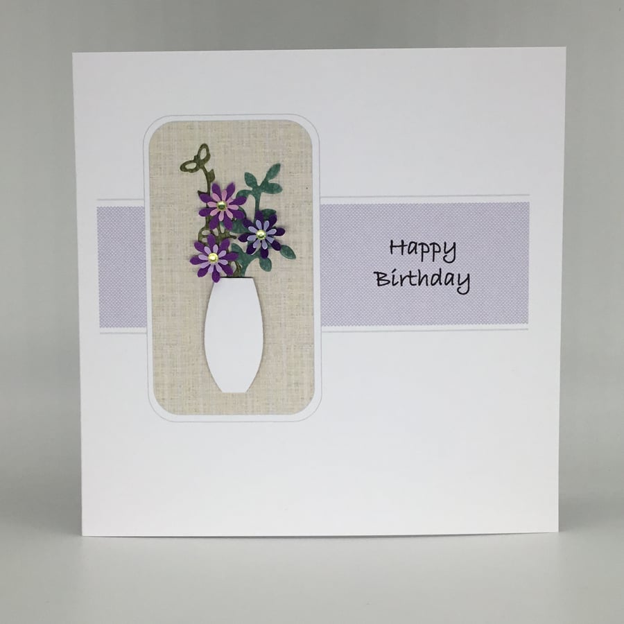 Vase of flowers birthday card - purple