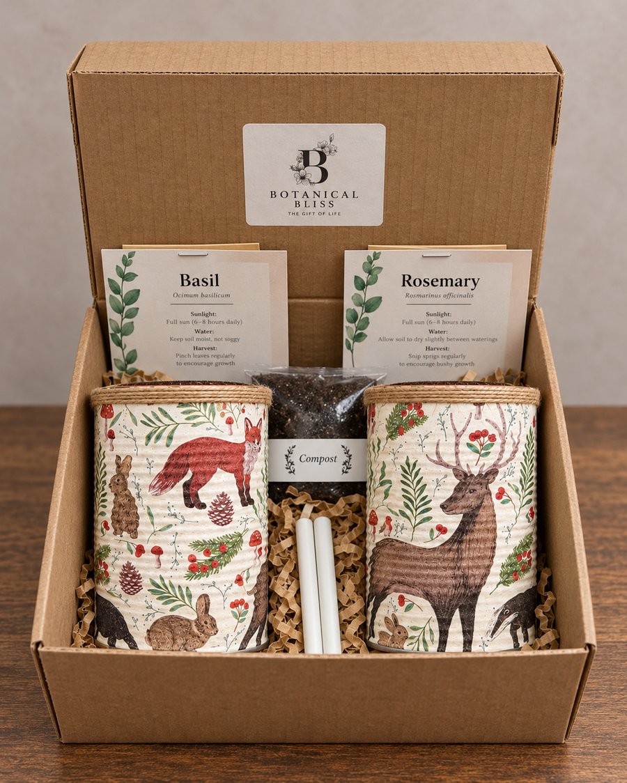 Woodland Animal Handmade Recycled Eco-Friendly Indoor Kitchen Herb Gift Set