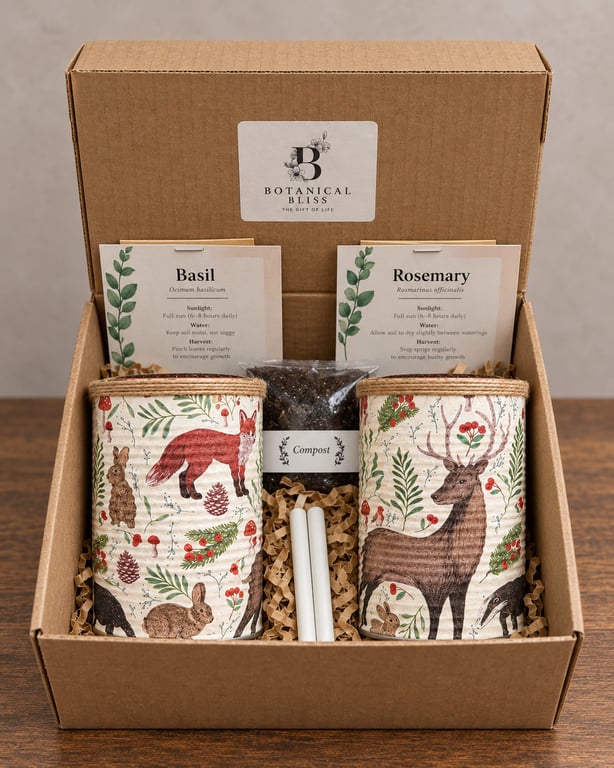 Woodland Animal Handmade Recycled Eco-Friendly Indoor Kitchen Herb Gift Set