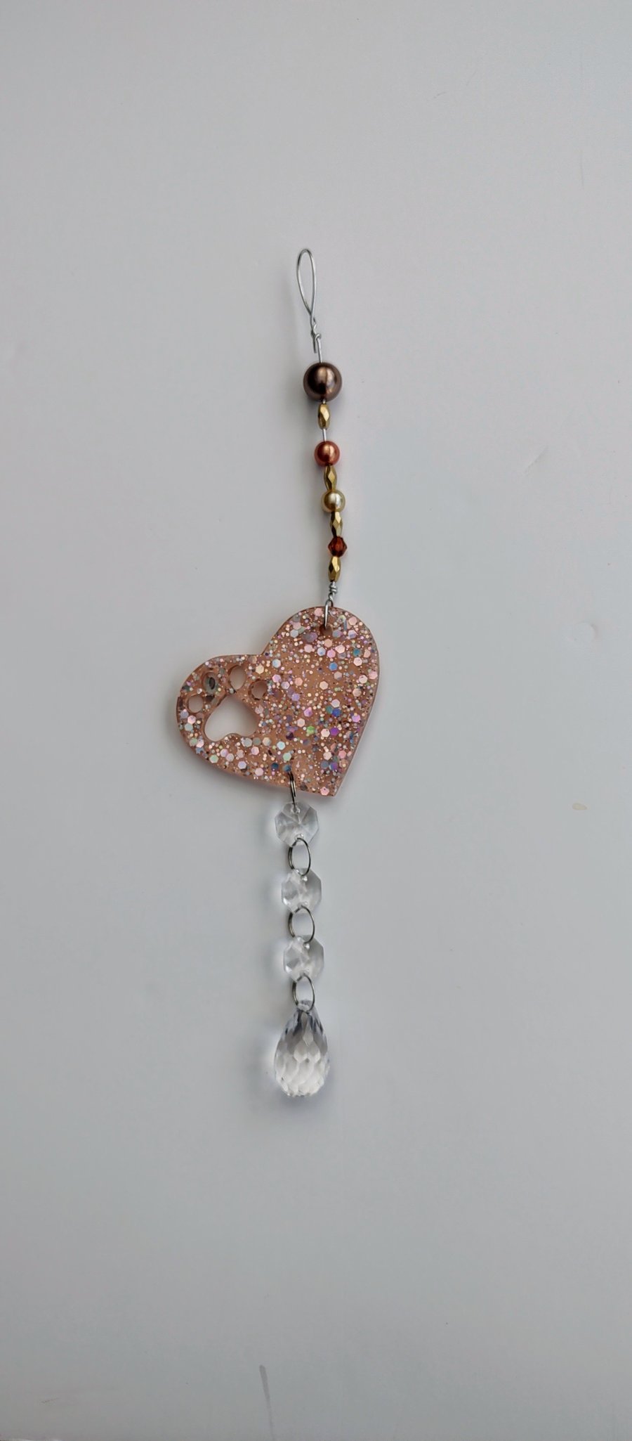 Sparkly Resin Sun Catcher Decoration - Heart with Paw