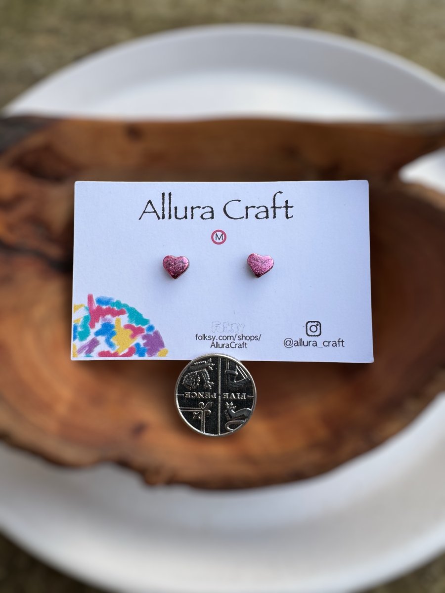 Rose Pink Heart Studs - Micro