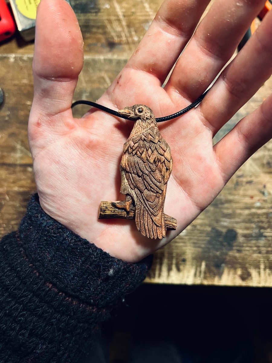 Hand Carved Crow Pendant