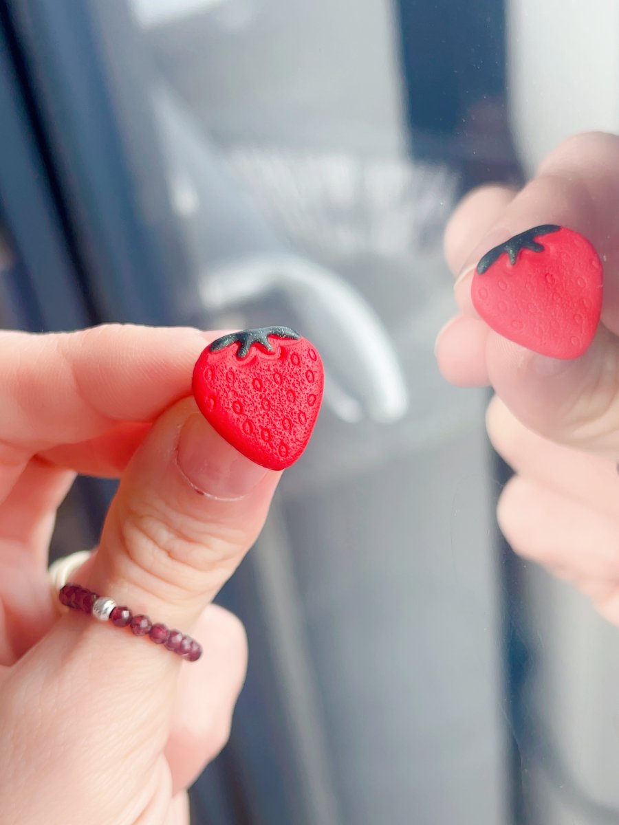 Cute Strawberry Earrings, Small Fruit Studs