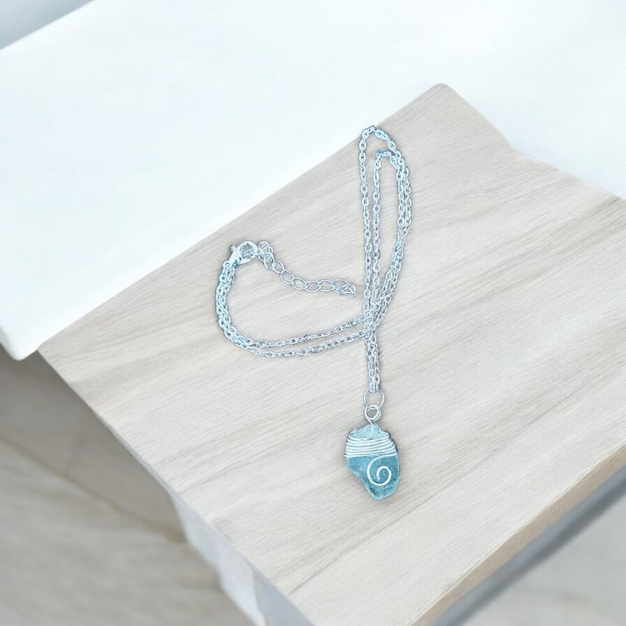 Sea Glass Necklace - Silver Plated 16”- Pembrokeshire Coast