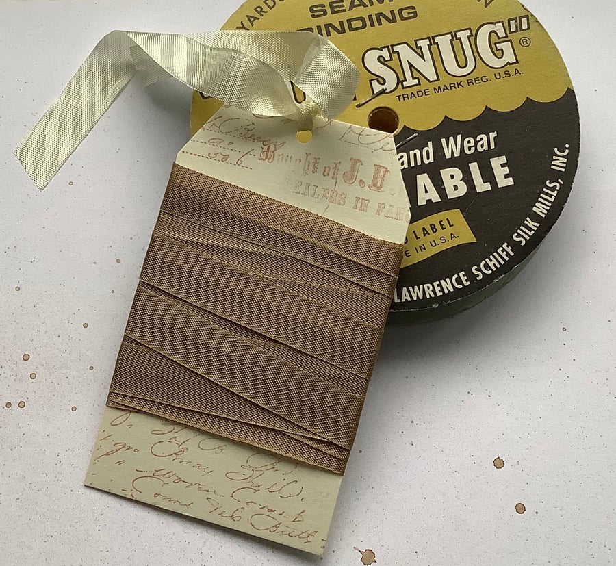 VINTAGE-style ribbon. 4 yds. Silky seam binding . Light brown . 