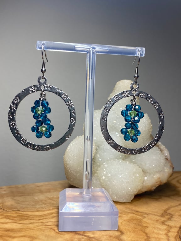 Nina - Glass Flowers & flower imprint Earrings 