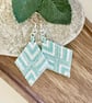 Handmade Beadwork Earrings in Turquoise, White & Silver with a Chevron Design - Image 4