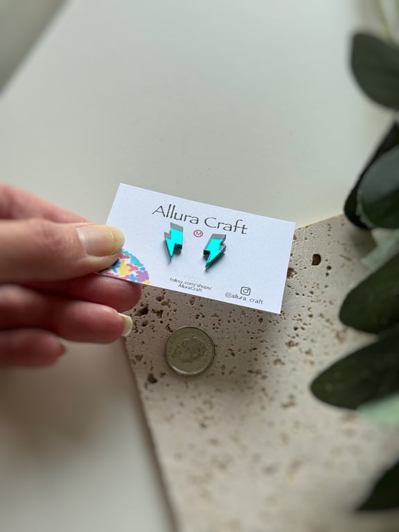 Lightning Bolt Mini Earrings - Mirror Teal