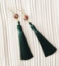 Green Silk Tassel earrings - Long