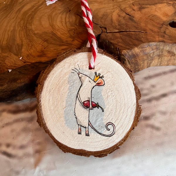 Log slice Christmas decoration hanging wood slice decoupaged 