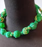 Green and Gold Silk Sari Fabric Bead Necklace - Image 2