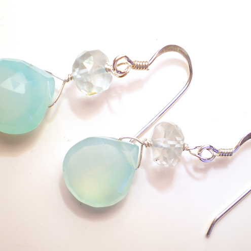 chalcedony and aquamarine silver earrings by Kalicat Jewellery