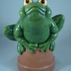 Ceramic Hand Painted Green Frog Animal Terracotta Plant Pot Garden Ornament.