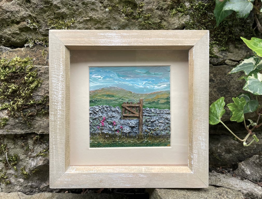 high gate with foxgloves: mixed media