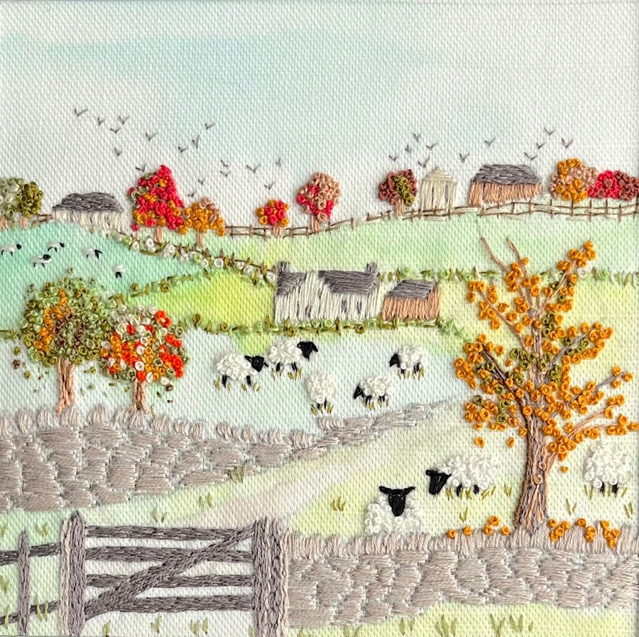 Yorkshire Dale In Autumn Pre Printed Linen Colour Panel and Threads