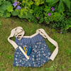 Cotton & hemp garden apron, with twine, labels and pencil: navy floral