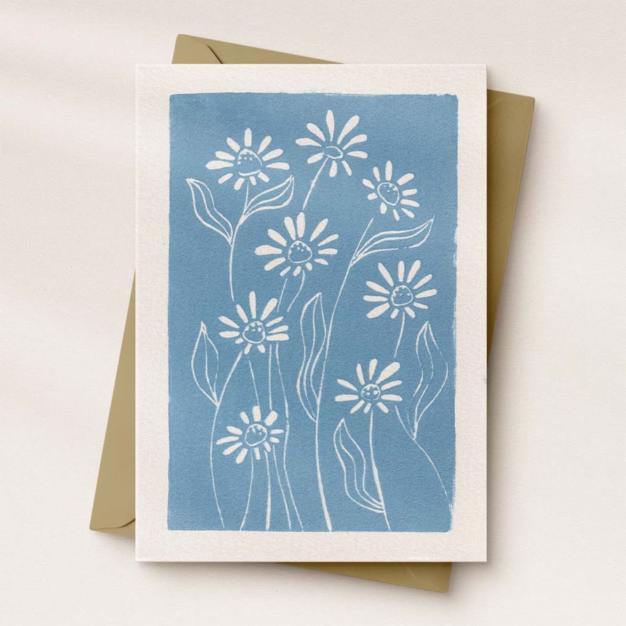 Daisies Greetings Card - Handmade Lino Print - A6