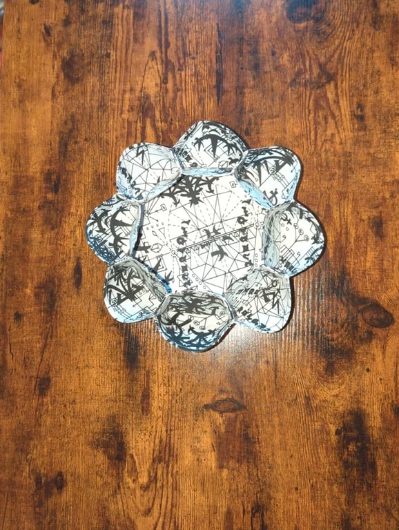 Handmade 'Moon' Black and White Textile Bowl by Agira – Scalloped Art Decor