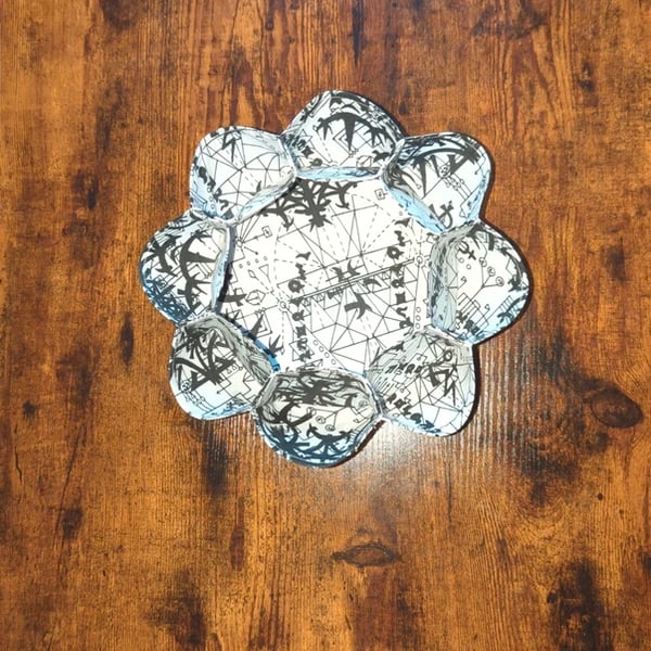 Handmade 'Moon' Black and White Textile Bowl by Agira – Scalloped Art Decor