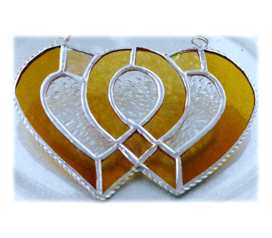 Entwined Heart Suncatcher Stained Glass Golden Wedding 011