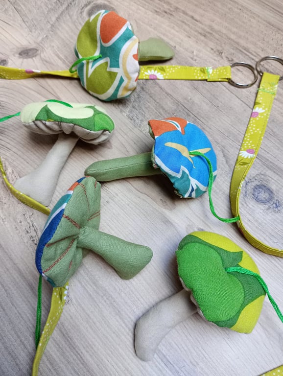 Autumnal Toadstool bunting, with 5 three dimensional fabric toadstools