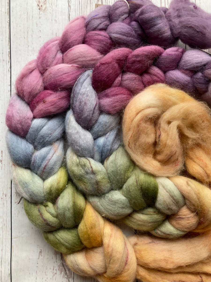 Corriedale & sari silk Spinning fibre 100g Pedlars path