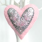 Wool Felt Heart, Embroidered Heart Ornament