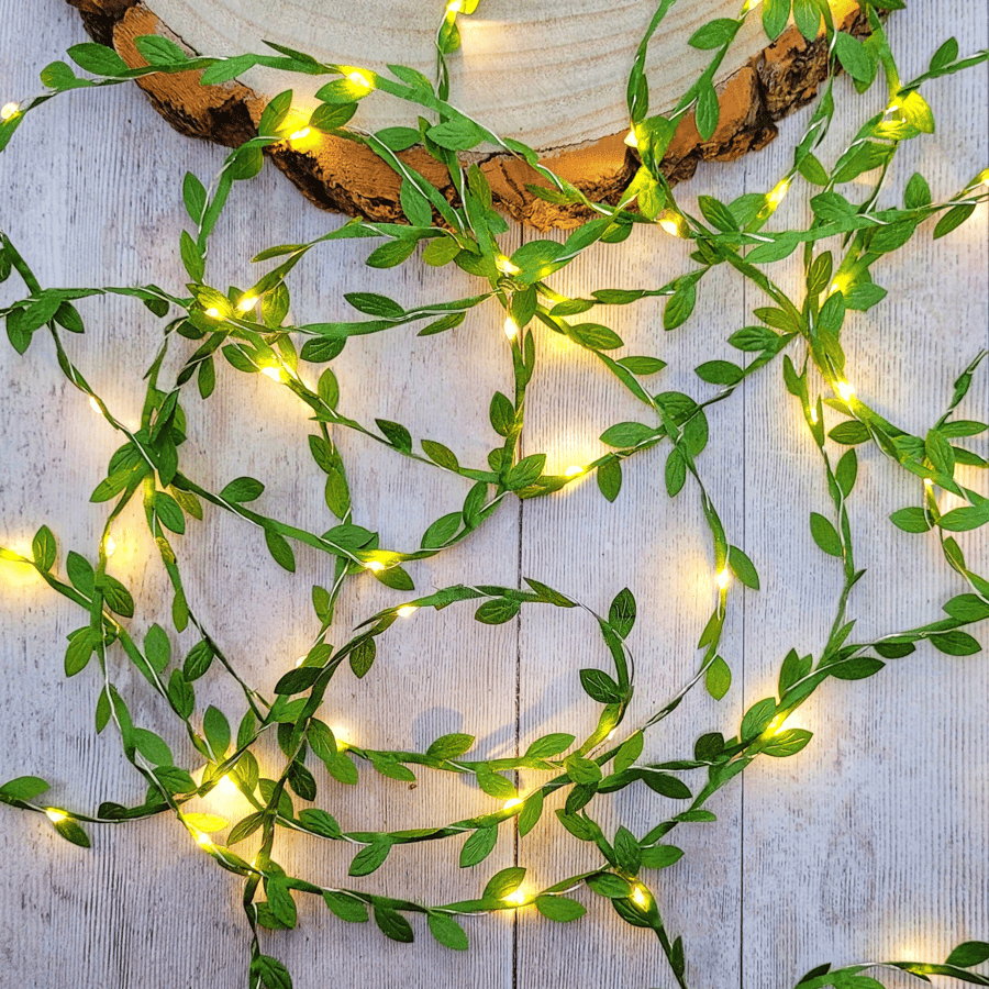 Green Leaf Fairy Lights - Boho Bedroom Decor - Rustic Wedding Table Centerpiece