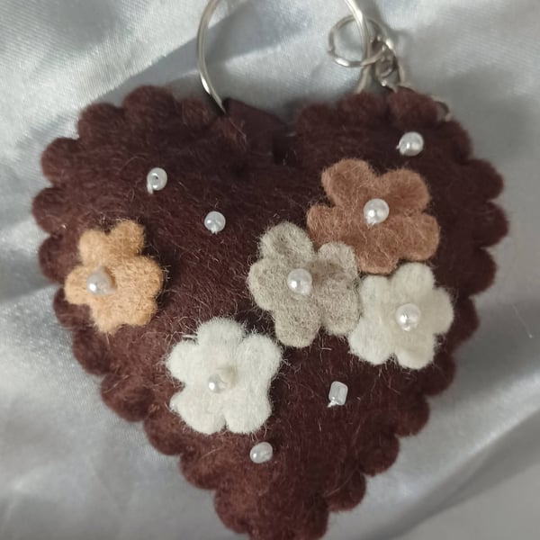 Brown Floral Heart Keyring