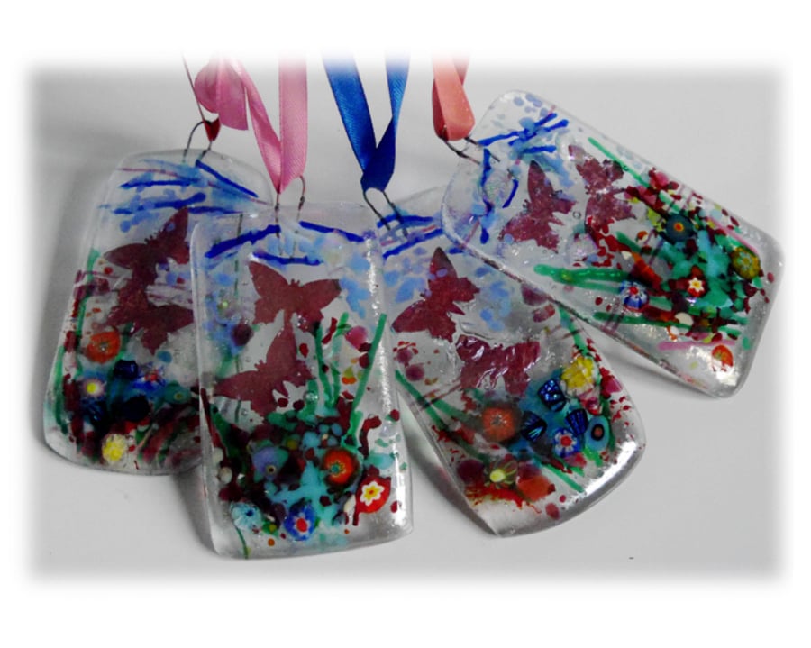 Little Butterfly Picture Fused Glass Hanging Garden