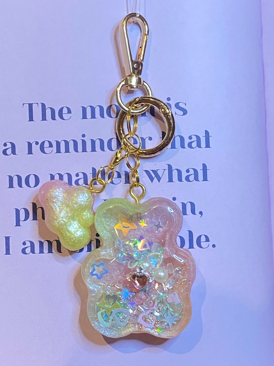 Handmade Shaker Keychain - 'Gentle Bear 'with Detachable Cloud Pendant