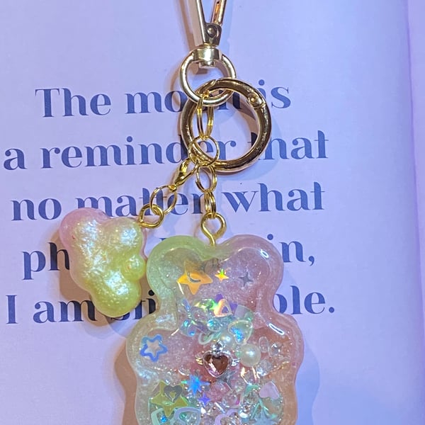 Handmade Shaker Keychain - 'Gentle Bear 'with Detachable Cloud Pendant