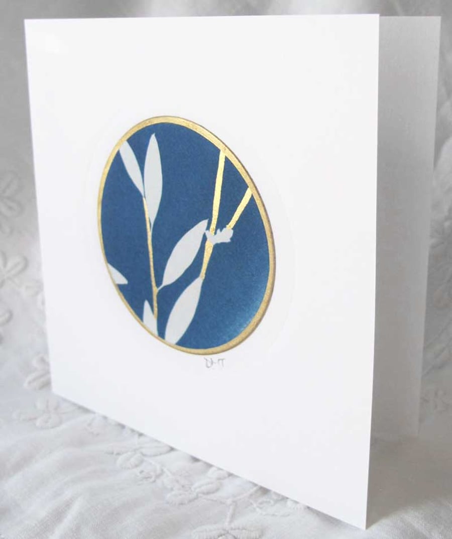 BOTANICAL CYANOTYPE PRINT CARD WITH GOLD LEAF
