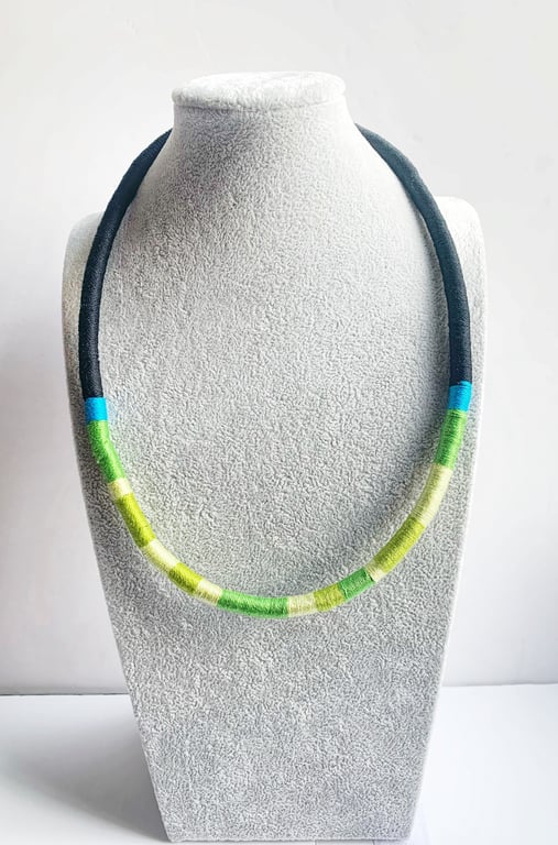 Statement rope necklace, rope jewelry, handmade jewelry, Black with green 
