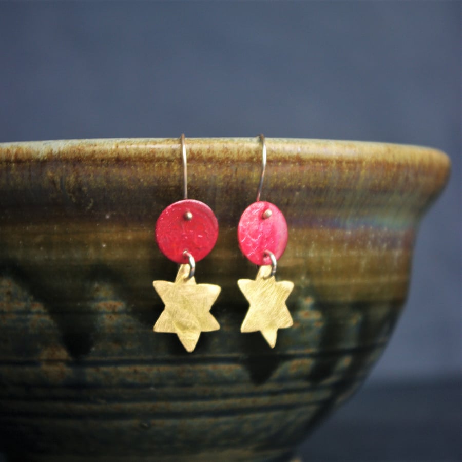  Brass and Copper Star Earrings