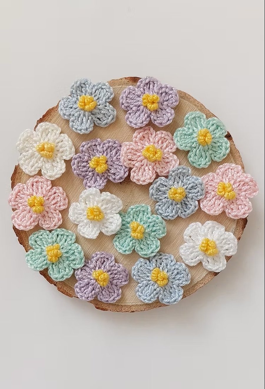 Tiny Crochet Flowers - Pastel Mixed Set - Mini Cotton Blossoms for Crafting and 