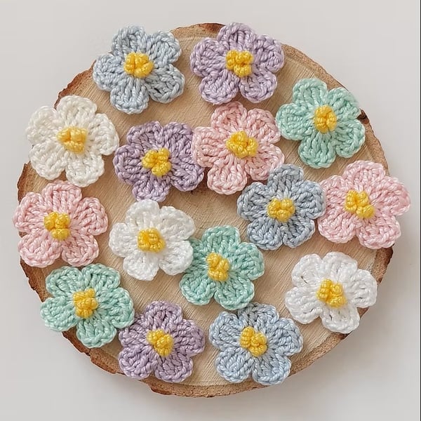 Tiny Crochet Flowers - Pastel Mixed Set - Mini Cotton Blossoms for Crafting and 