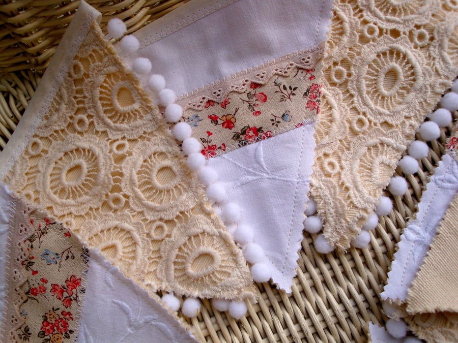 SALE Cotton and Lace rustic - shabby chic Bunting .