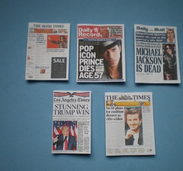 Dolls house miniature accessories - NEWSPAPERS set 2