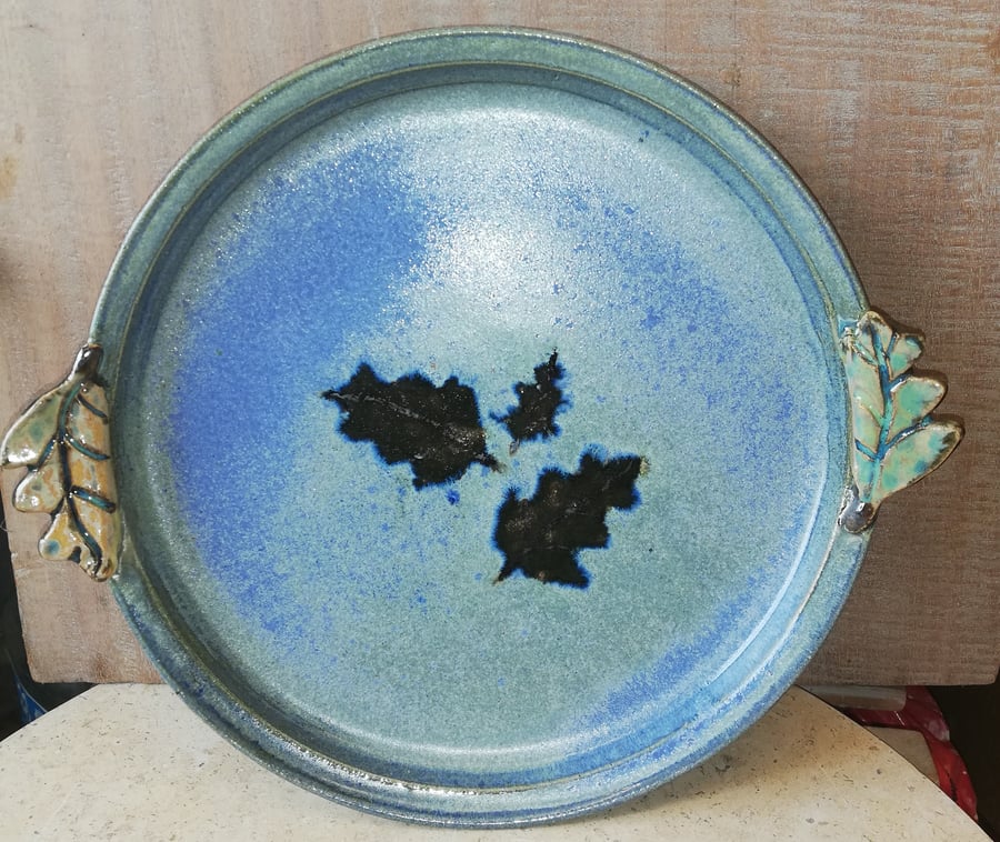Leaf handled, large ceramic serving plate - Folksy