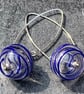 Contemporary sterling silver blue swirl hollow glass earrings - FREE UK P&P 
